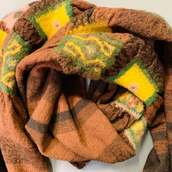 KAPITAL Brown Multi Color Felted Squares Wool Scarf - Picture 4 of 7